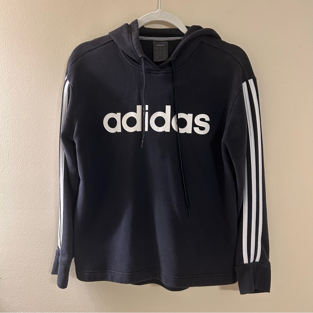 Adidas Unisex Black and White Hoodie Sweater